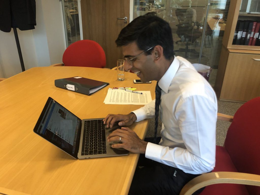 Local Government Minister Rishi Sunak answering questions on Slack