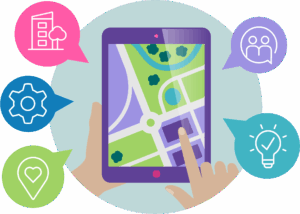 Graphic showing an ipad and planning inputs